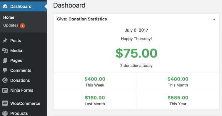 dashboard donation statistics