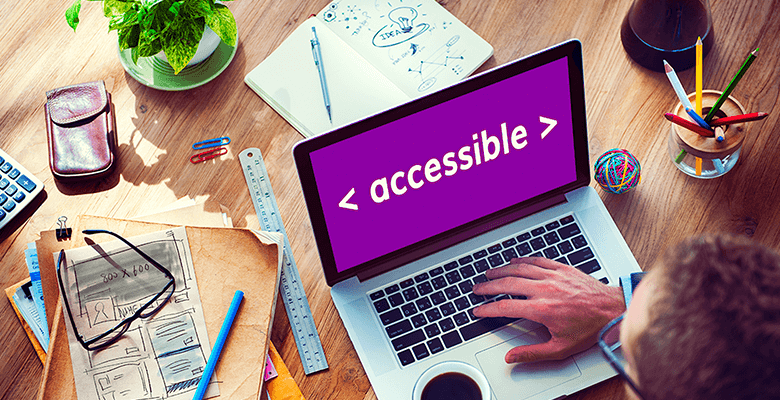 Laptop that says "accessible" on the screen.